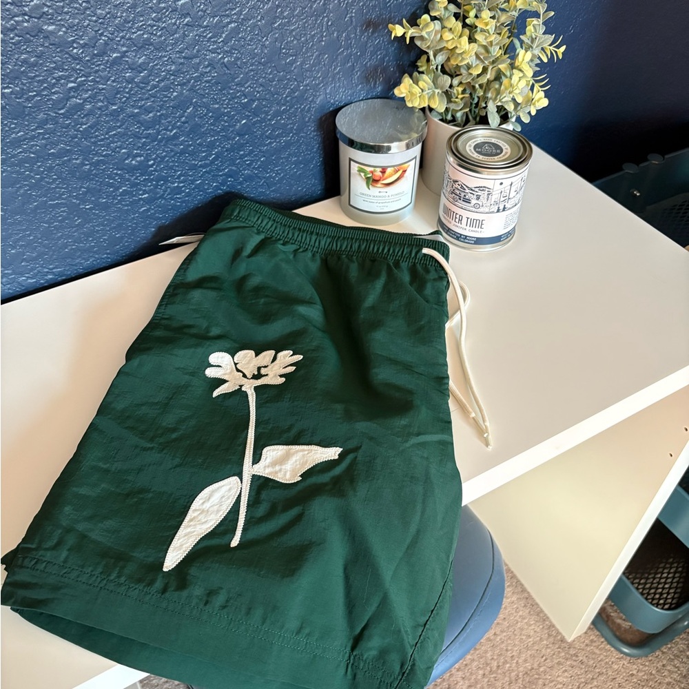 PacSun Dark Green Floral Swim Trunks